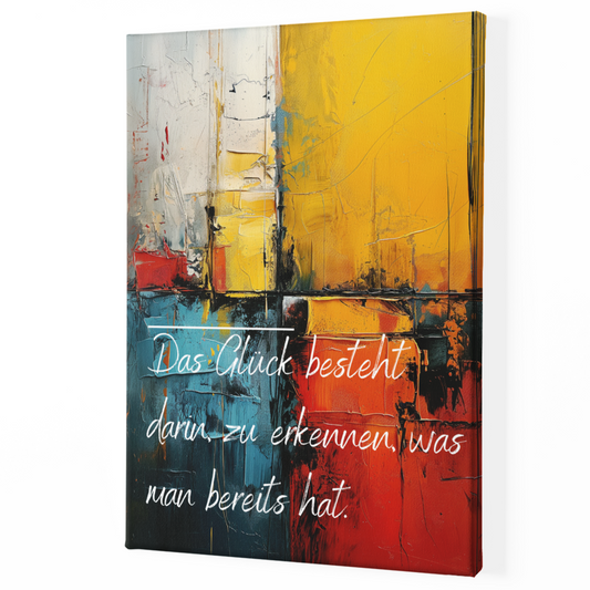 Stilvolle Motivationsleinwand mit positiver Botschaft zum Thema Glück und Lebensfreude, optimal für moderne Wohnräume.